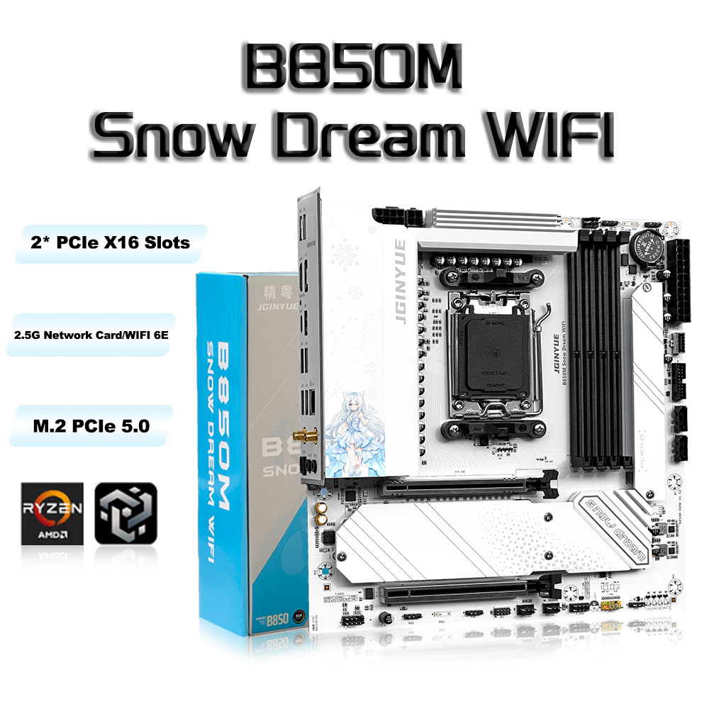 Am5 Micro Atx Pcie 5.0 Motherboard - JGINYUE B850M Snow Dream เมนบอร์ดเกมมิ่ง WIFI